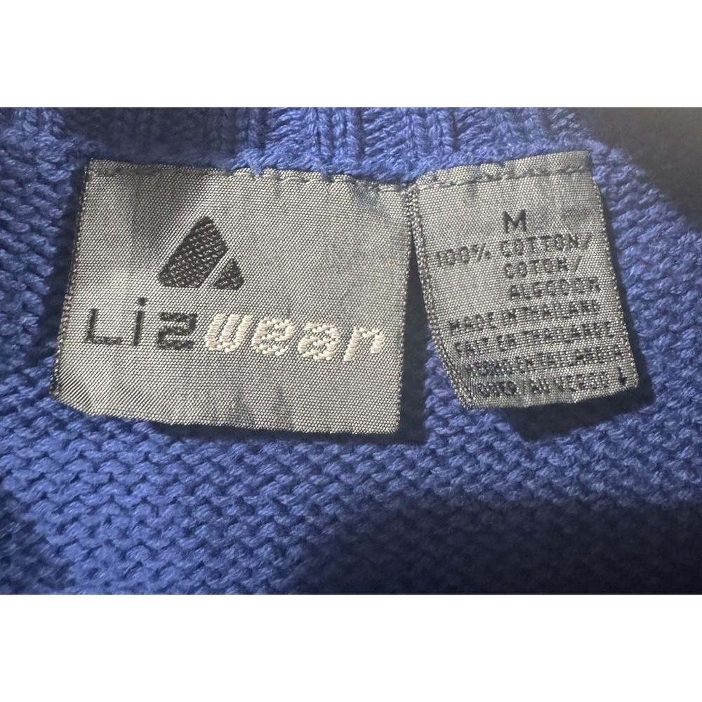 VTG 90s Lizwear Liz Claiborne Sweater Womens Medium Blue Cotton Knit Pullover - Picture 2 of 6